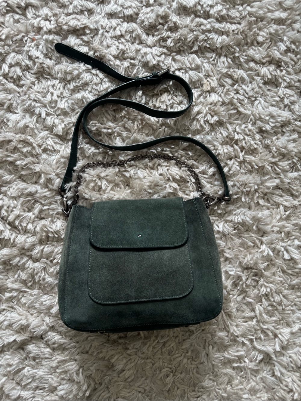 Forest Green Suede Shoulder Bag